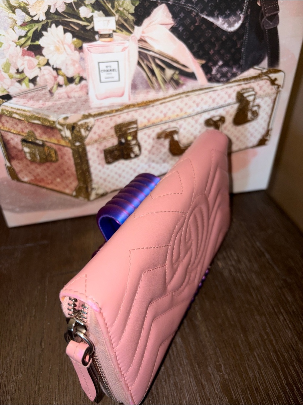 Gucci Pink GG Matelasse Marmont Zip Around Wallet Leather With Silver Accent - Picture 7 of 9